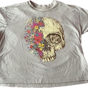 brown flower and skull shirt!